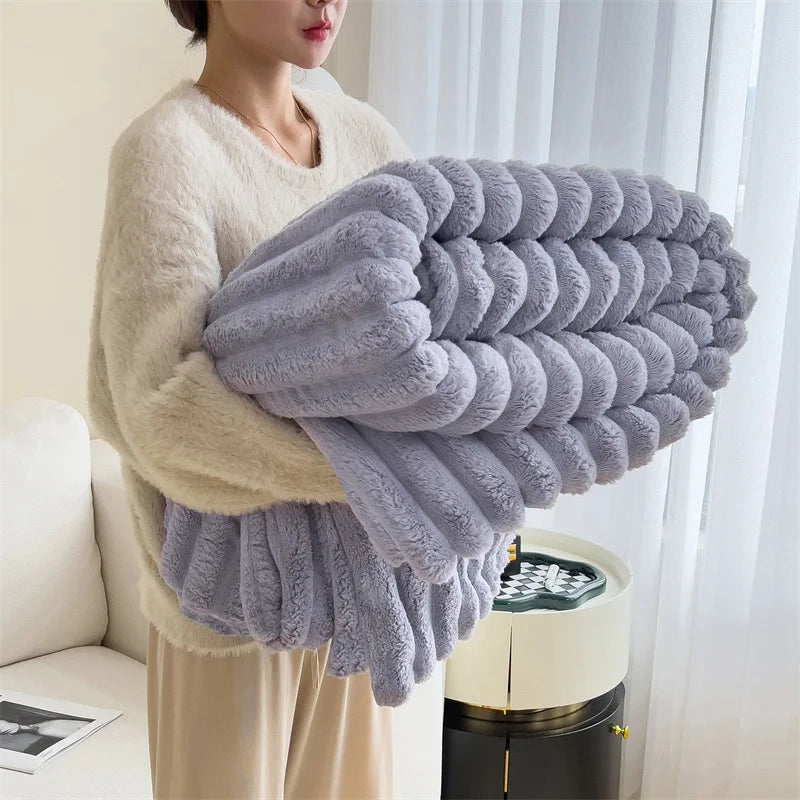Light luxury Solid Color Multifunctional Rabbit Velvet Blanket Winter Thick Warm Flannel Blanket