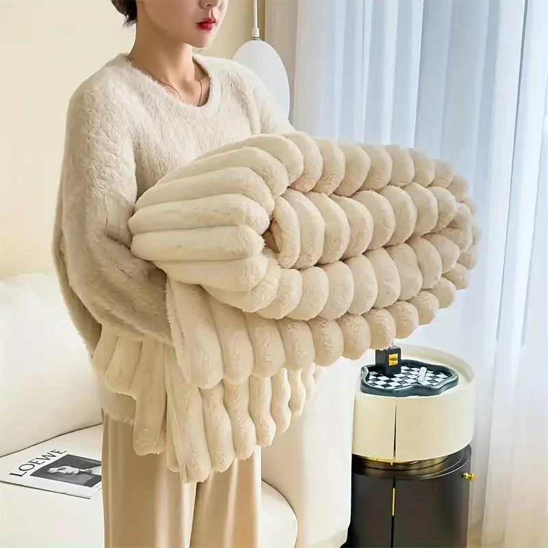 Light luxury Solid Color Multifunctional Rabbit Velvet Blanket Winter Thick Warm Flannel Blanket