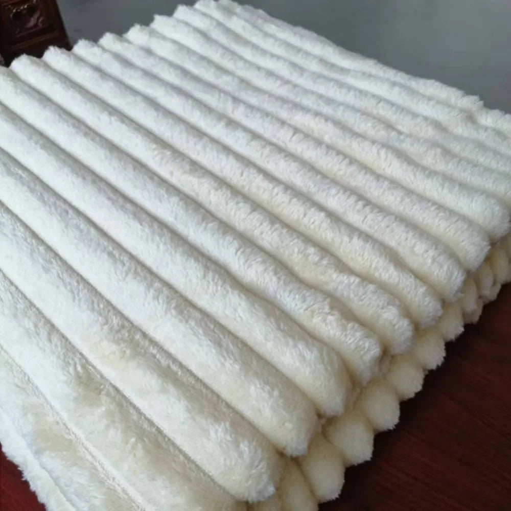New Ultra Soft Warm Blanket Skin-Friendly Double Sided Throw Blanket Warm Breathable Solid Color Plush Striped Blankets
