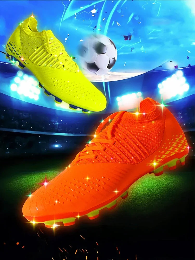 Men's football shoes with long spikes and anti slip turf for indoor training and sports. Five person football shoes for professi