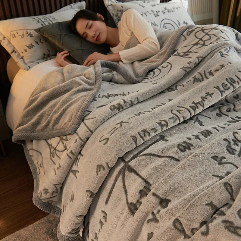 Luxurious Faux Rabbit Fur Throw Blanket Simple Fashionable Solid Color Light Luxury Soft Warm Winter Blanket with Heat Retention