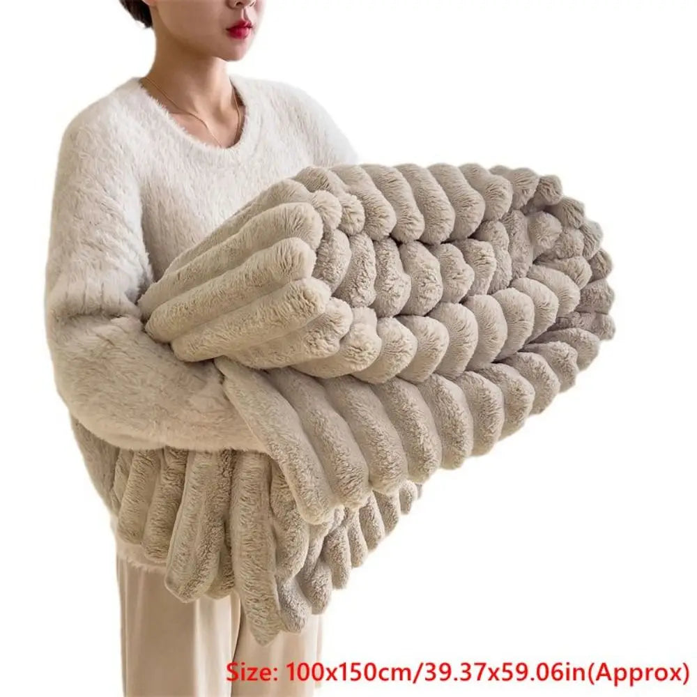 New Ultra Soft Warm Blanket Skin-Friendly Double Sided Throw Blanket Warm Breathable Solid Color Plush Striped Blankets