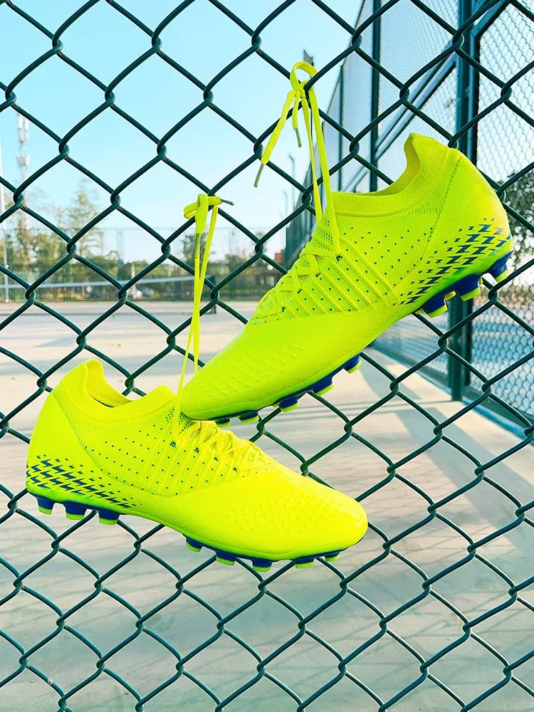 Men's football shoes with long spikes and anti slip turf for indoor training and sports. Five person football shoes for professi