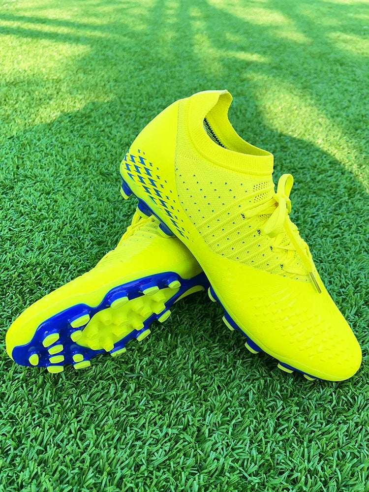 Men's football shoes with long spikes and anti slip turf for indoor training and sports. Five person football shoes for professi