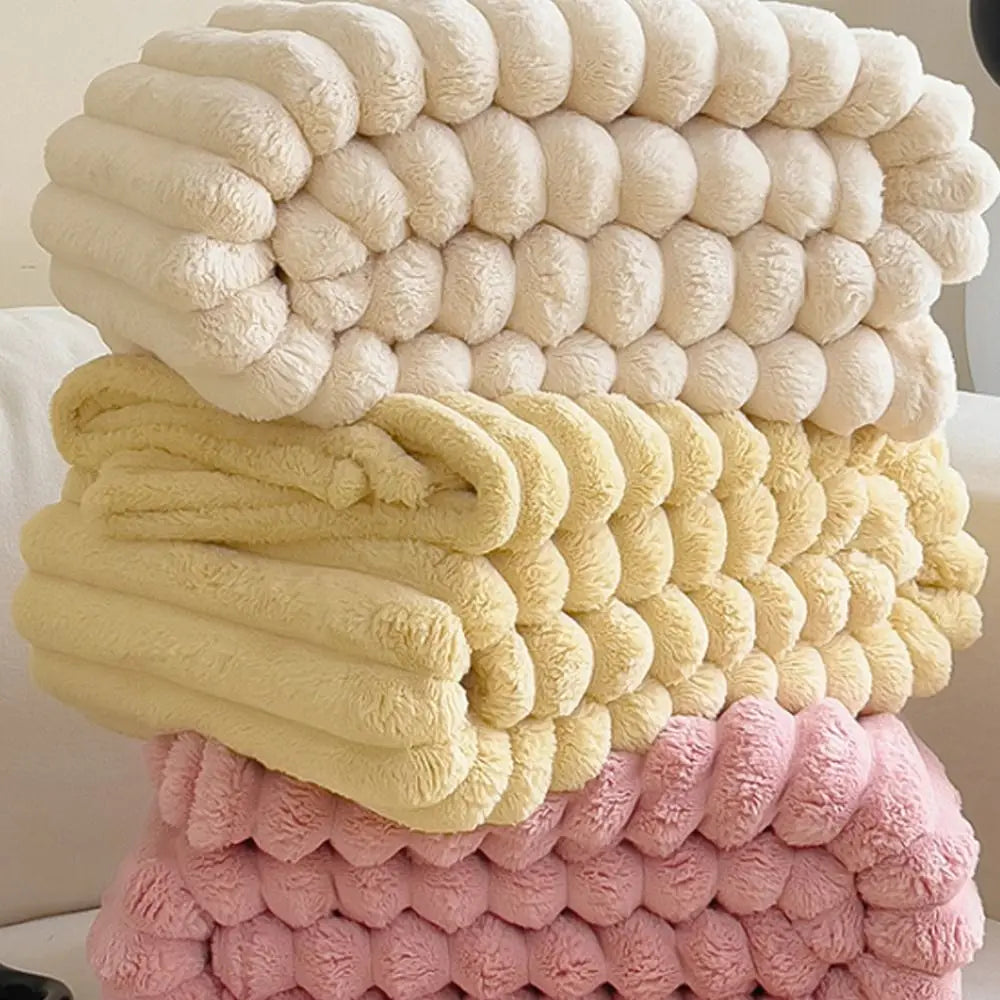 New Ultra Soft Warm Blanket Skin-Friendly Double Sided Throw Blanket Warm Breathable Solid Color Plush Striped Blankets