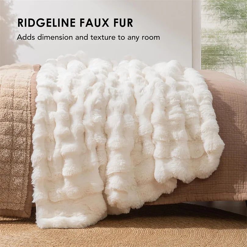 Ultra Soft Luxury Flffy Faux Rabbit Fur Blanket, Thick Winter Warm Throw Blankets, Plush Cozy Bubble Fleece Blankets Home Decor