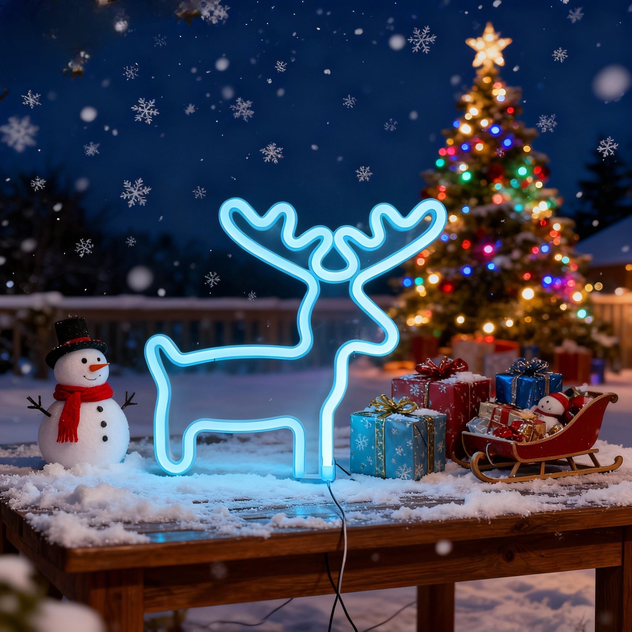 Christmas LED Neon Sign – Tree, Reindeer & Stocking Shapes, USB/Battery Powered, Festive Room Décor & Gift