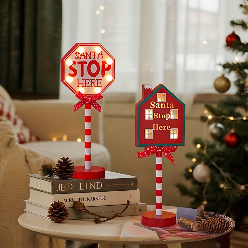 Shenzhi Tech Santa Stop Here LED Sign – Self-Lit Holiday Décor for Porch, Garden & Home