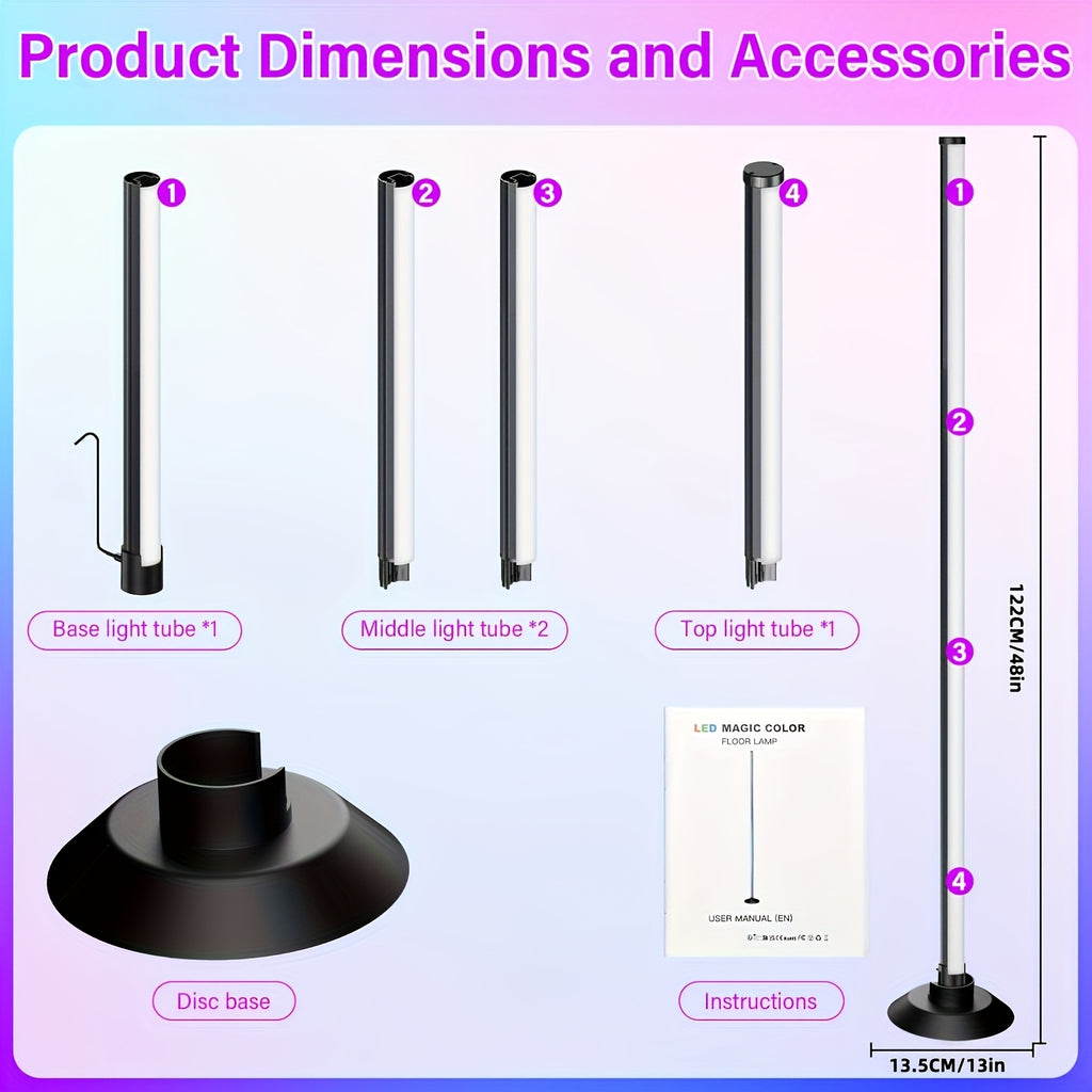 AuraShift RGB Smart Floor Lamp – 16M Colors, Music Sync, App & Remote Control, 68 Lighting Scenes for Home & Party