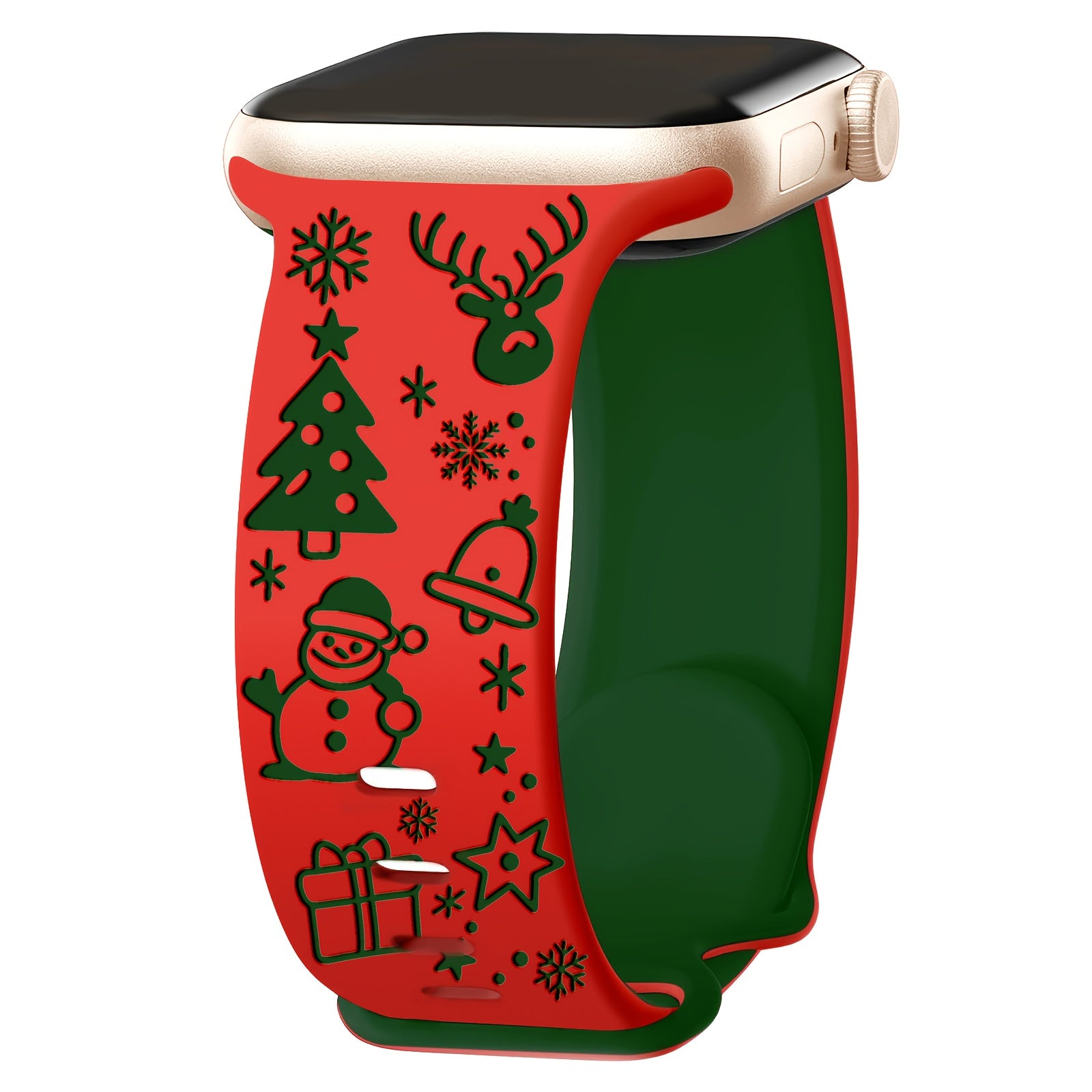 Christmas Engraved Silicone Apple Watch Strap – Women’s Limited Edition, Snowman & Reindeer Design, Series 38–42mm