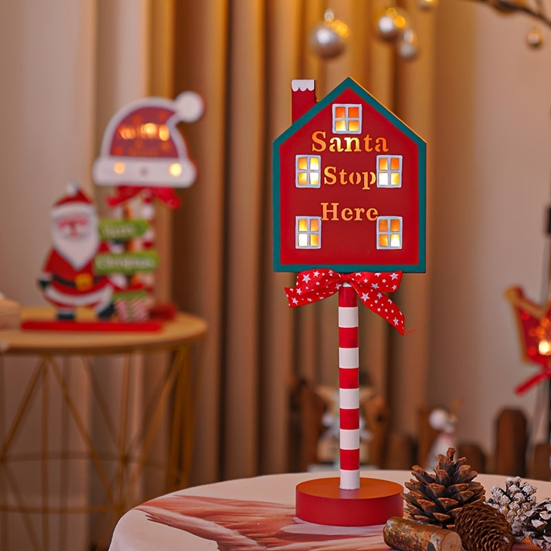 Shenzhi Tech Santa Stop Here LED Sign – Self-Lit Holiday Décor for Porch, Garden & Home