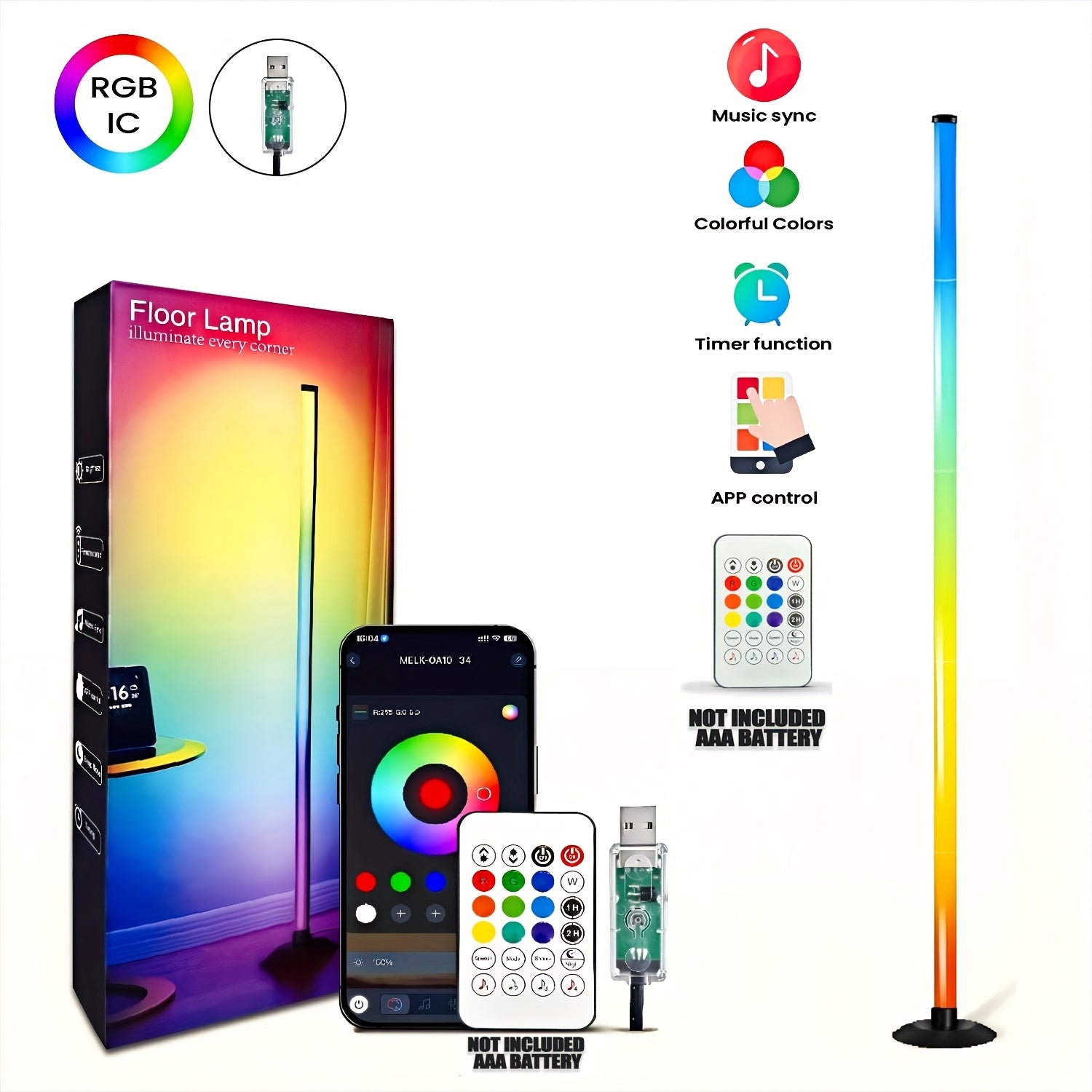 AuraShift RGB Smart Floor Lamp – 16M Colors, Music Sync, App & Remote Control, 68 Lighting Scenes for Home & Party