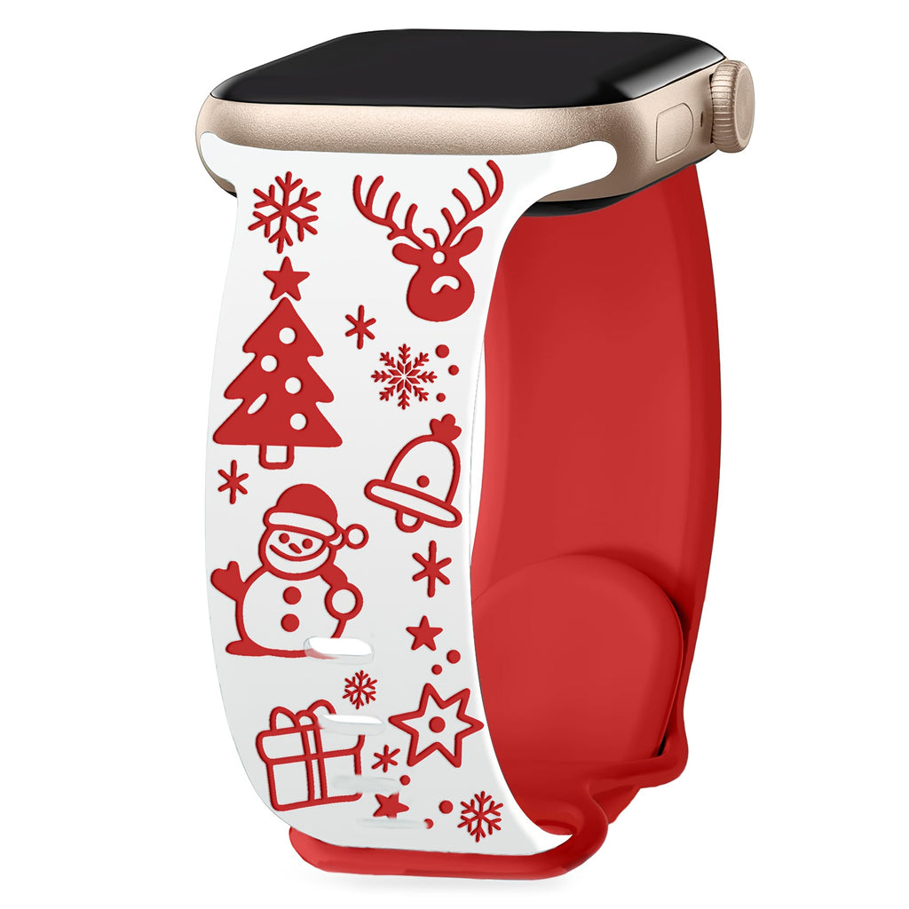 Christmas Engraved Silicone Apple Watch Strap – Women’s Limited Edition, Snowman & Reindeer Design, Series 38–42mm
