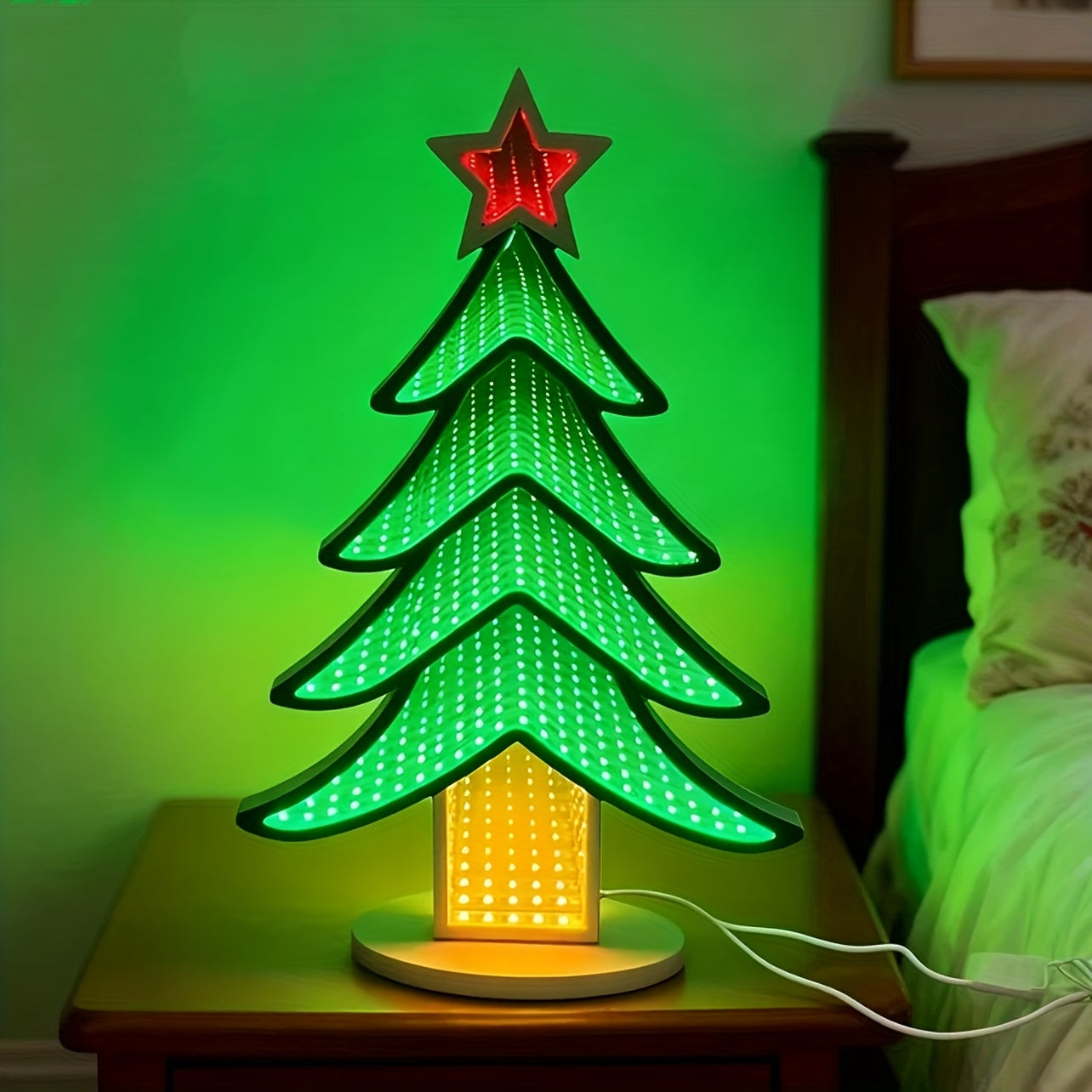 LED Infinity Mirror Tunnel Light – USB-Powered Christmas Tree Base for Holiday, Party & Home Décor