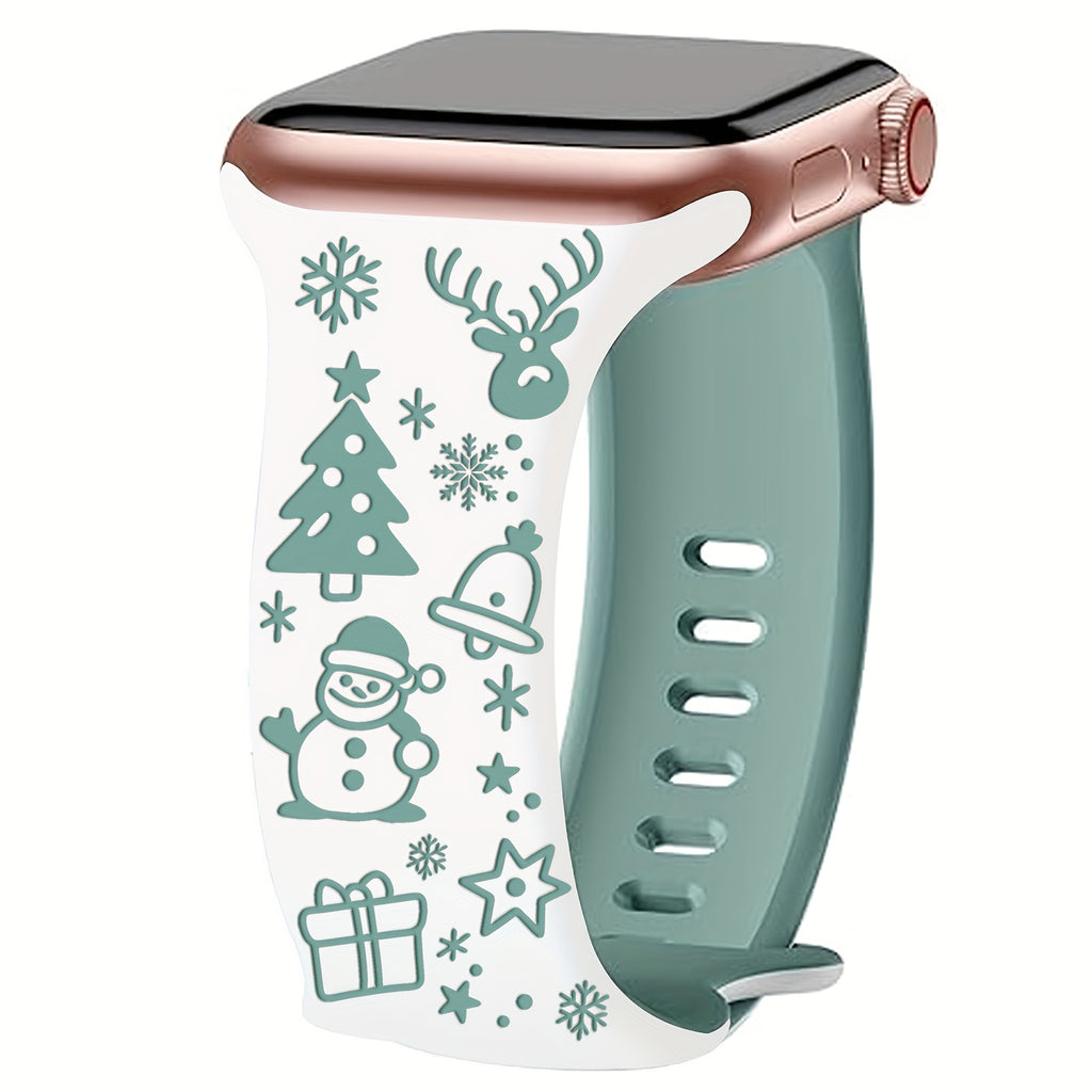 Christmas Engraved Silicone Apple Watch Strap – Women’s Limited Edition, Snowman & Reindeer Design, Series 38–42mm