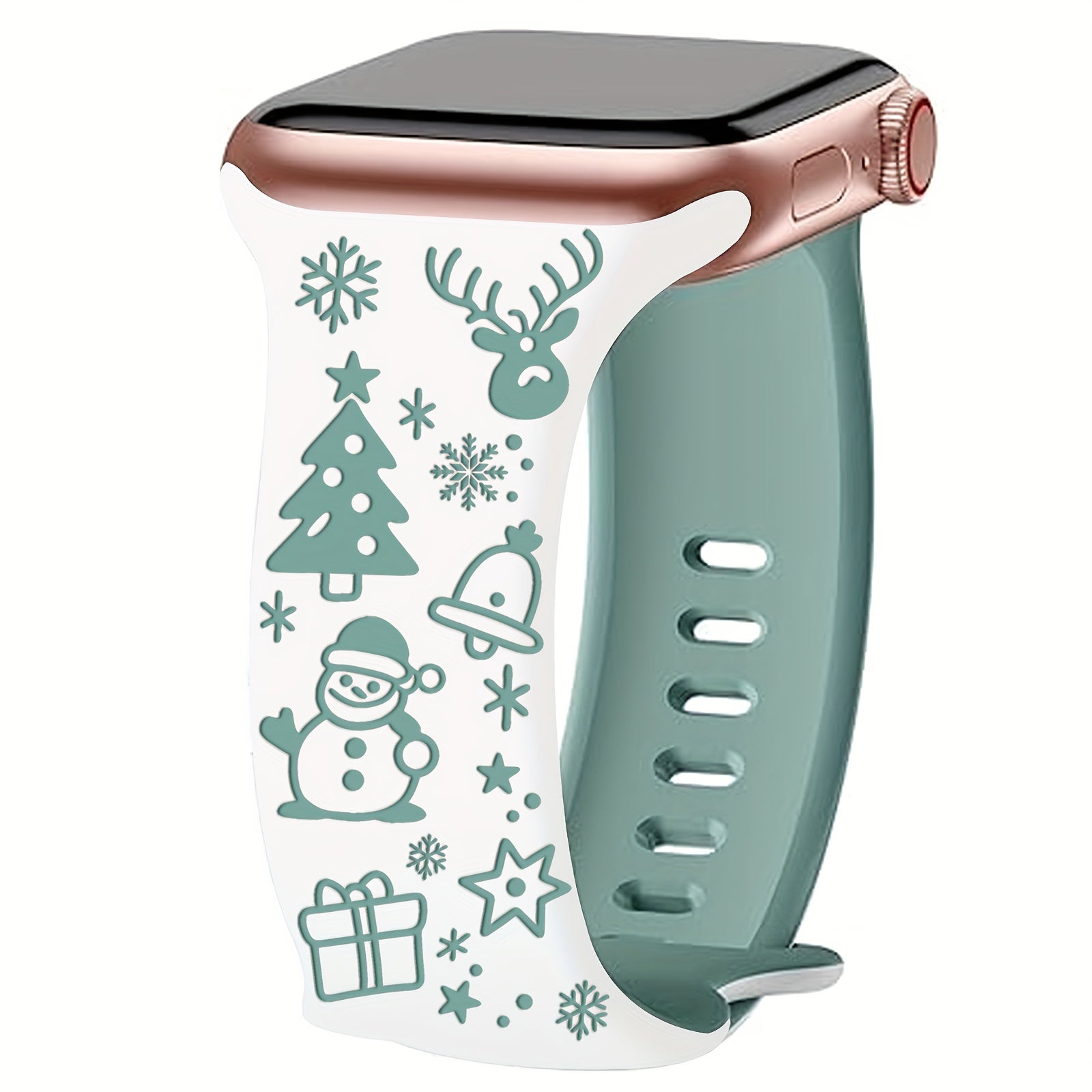 Christmas Engraved Silicone Apple Watch Strap – Women’s Limited Edition, Snowman & Reindeer Design, Series 38–42mm