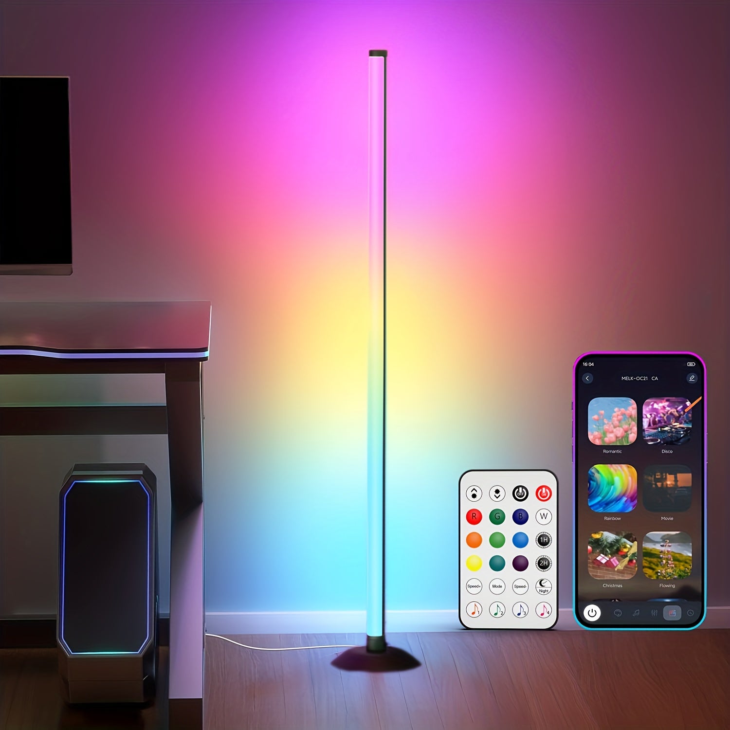 AuraShift RGB Smart Floor Lamp – 16M Colors, Music Sync, App & Remote Control, 68 Lighting Scenes for Home & Party