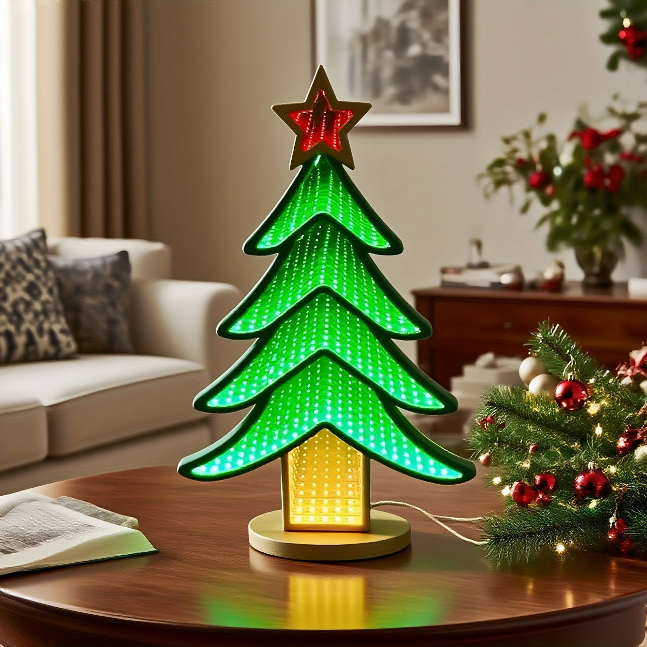 LED Infinity Mirror Tunnel Light – USB-Powered Christmas Tree Base for Holiday, Party & Home Décor