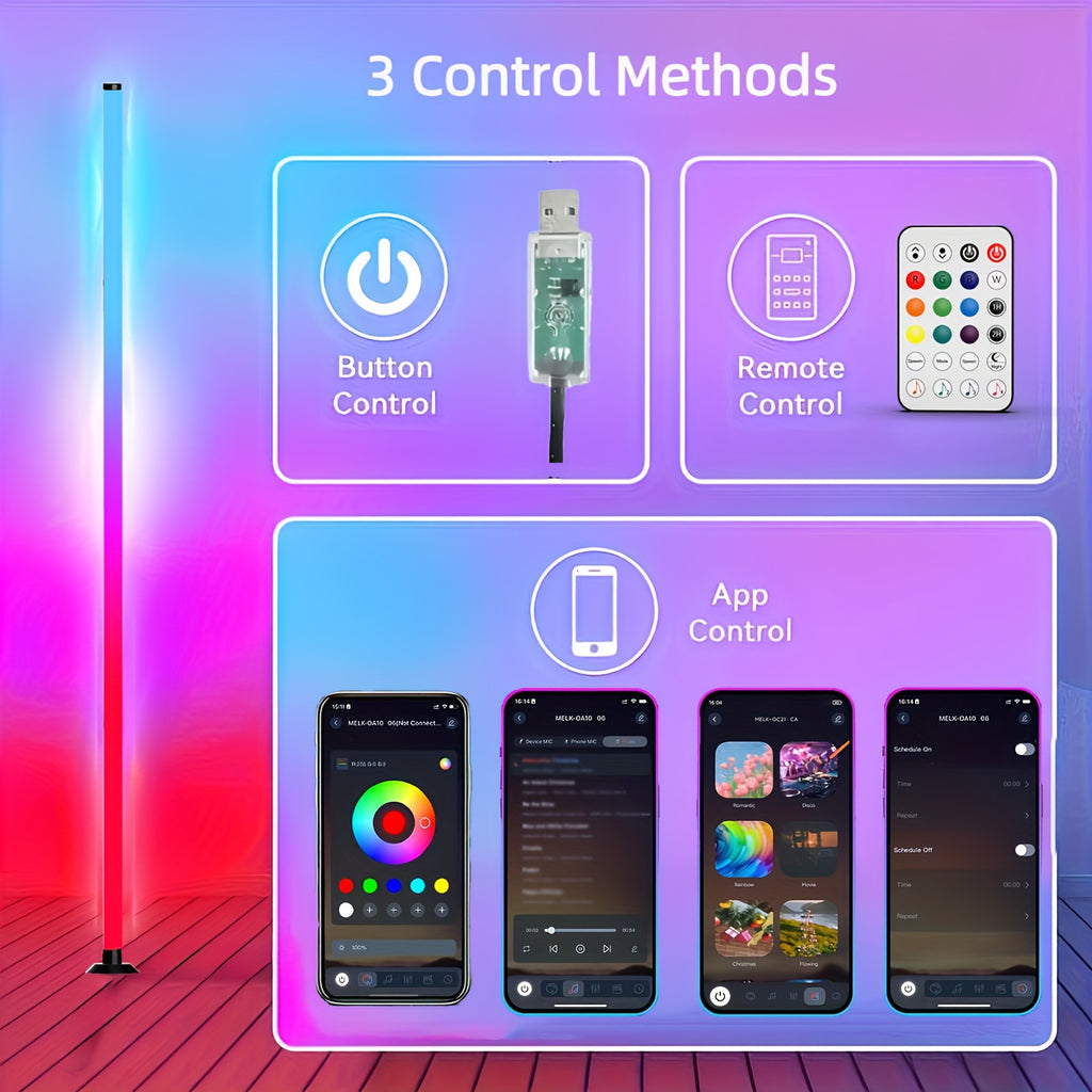 AuraShift RGB Smart Floor Lamp – 16M Colors, Music Sync, App & Remote Control, 68 Lighting Scenes for Home & Party